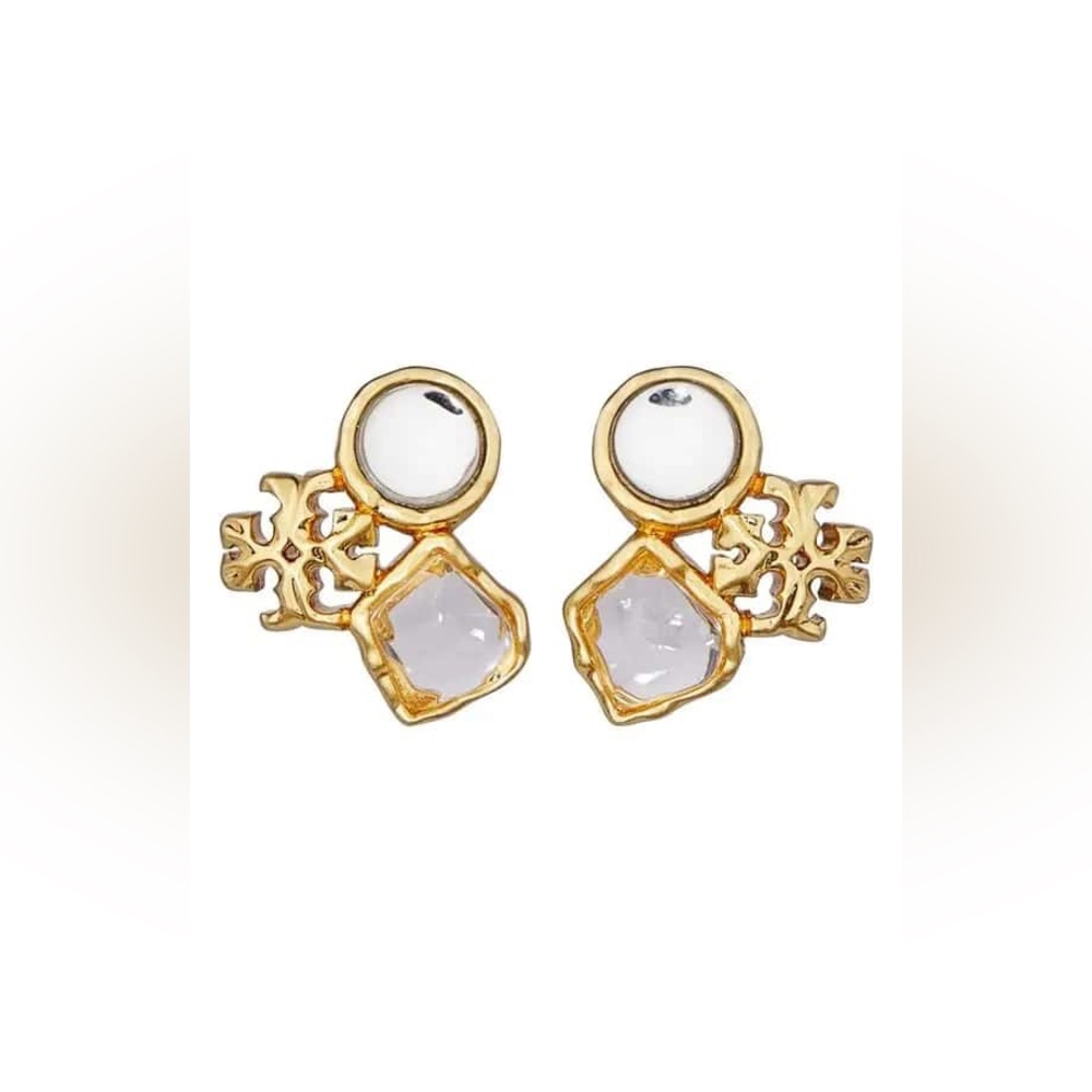 TORY BURCH Roxanne Cluster Stud Earrings - Rolled Brass / Clear NET MSRP: $128